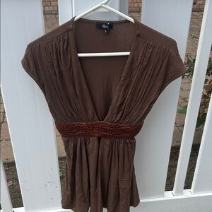 Sky Brown V-Neck Blouse